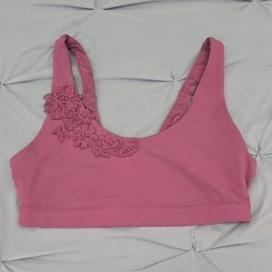 Fabletics Women's Maroon Floral Appliqué Sports Bra Sz Small